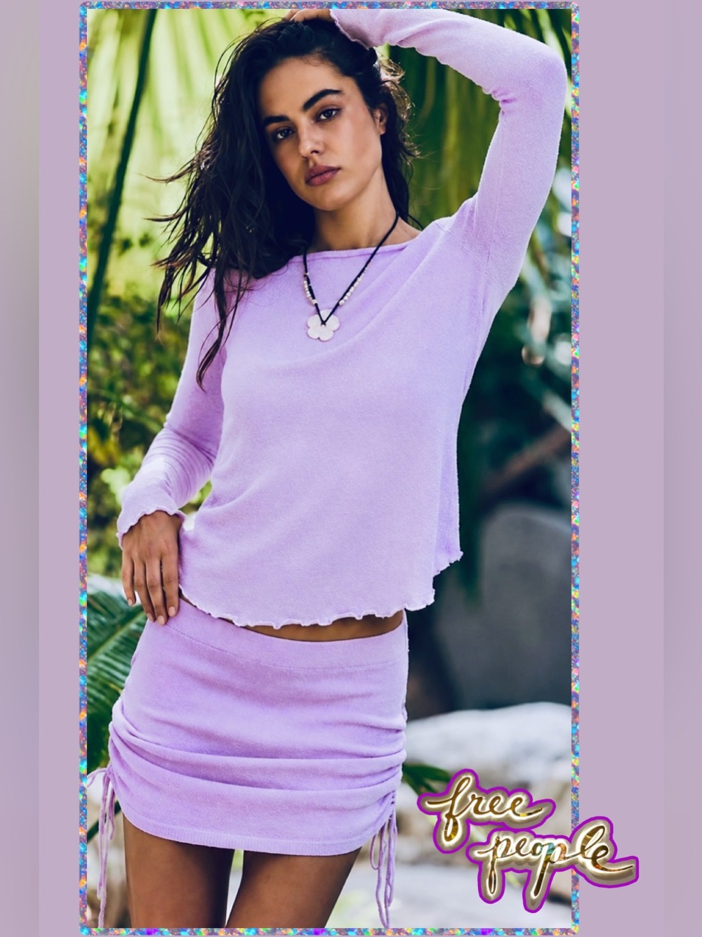 🆕 Free People Beach Cabo Sweater Skirt Set- Candy Lilac XS Boho Co-Ord